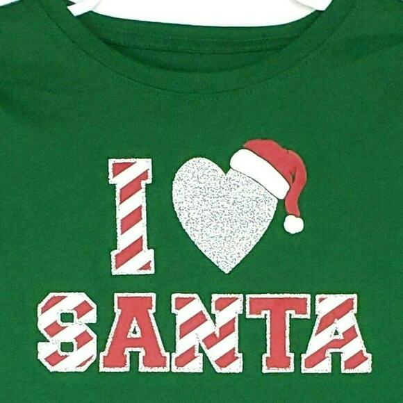 I Love Santa Tshirt Girls Sz XS Green Silver Glitter Christmas Festive Holiday - Picture 2 of 5